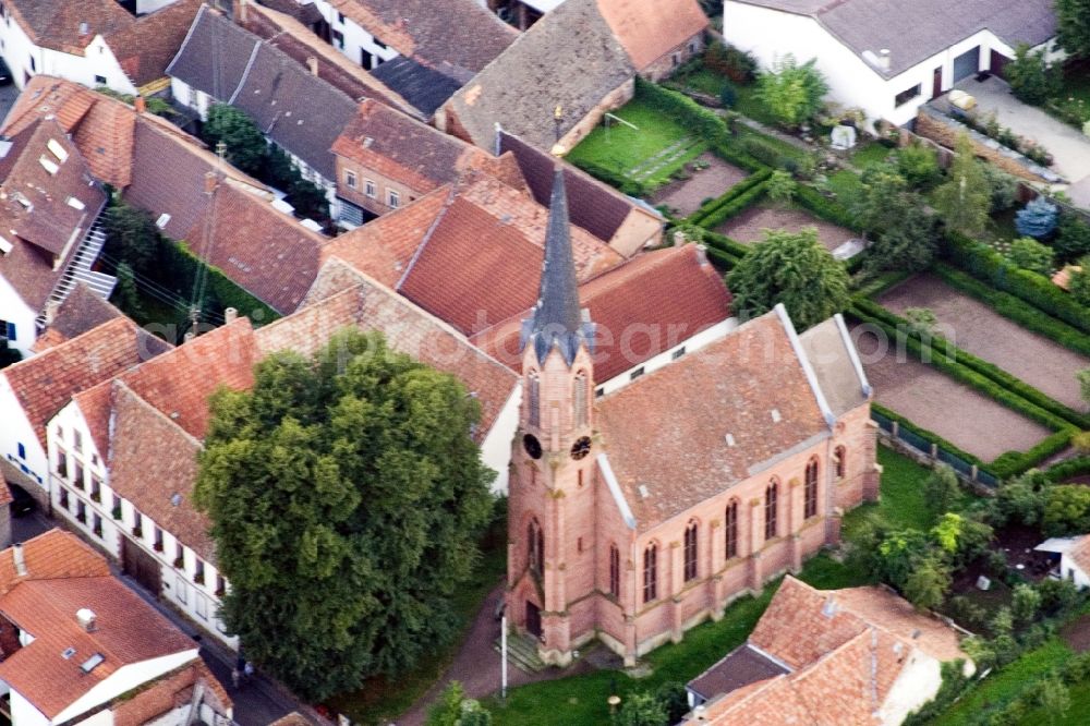 Birkweiler from the bird's eye view: Church building in the village of in Birkweiler in the state Rhineland-Palatinate