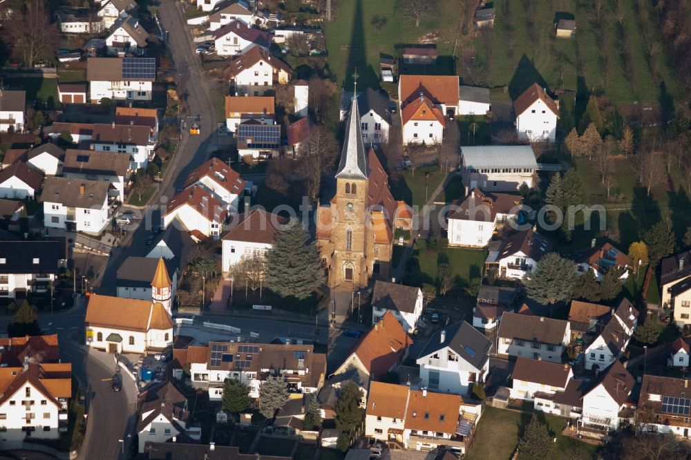 Bischweier from above - Church building in the village of in Bischweier in the state Baden-Wuerttemberg