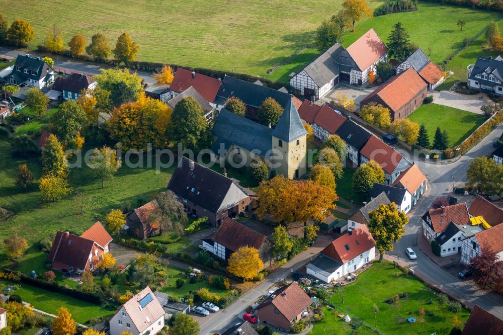 Aerial photograph Bönen - Church building in the village of Boenen in the state North Rhine-Westphalia