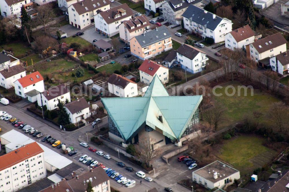 Aerial photograph Bruchsal - Church building in the village of in Bruchsal in the state Baden-Wuerttemberg