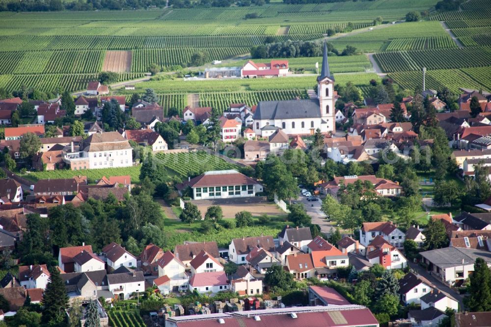 Edesheim from above - Church building in the village of in Edesheim in the state Rhineland-Palatinate