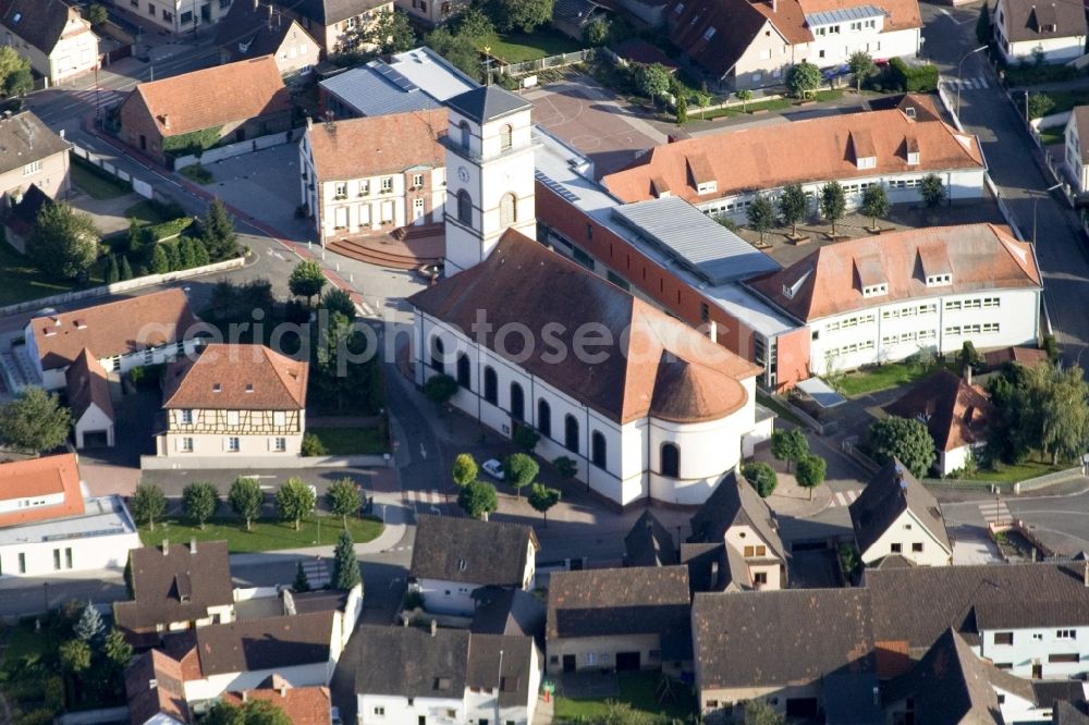 Aerial photograph Elsass - Church building in the village of in Elsass in Grand Est, France