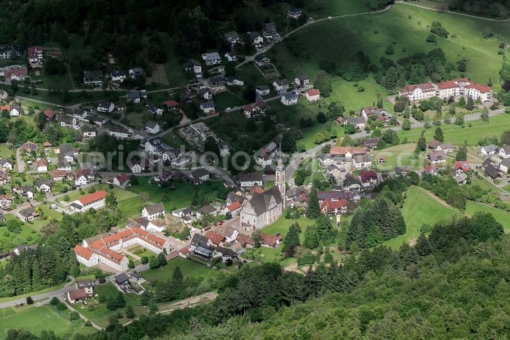 Aerial image Ettenheim - Church building in the village of in Ettenheim in the state Baden-Wuerttemberg, Germany