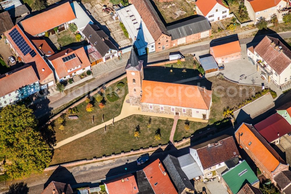 Aerial image Fredersdorf - Church building in the village of in Fredersdorf in the state Brandenburg, Germany