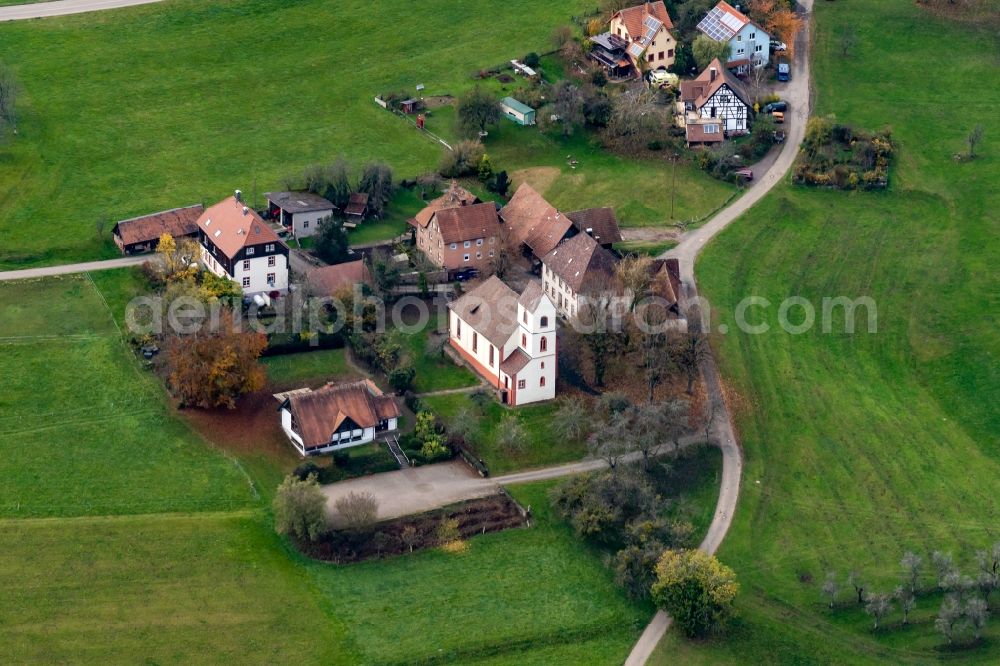 Aerial image Freiamt - Church building in the village of in Freiamt in the state Baden-Wuerttemberg, Germany