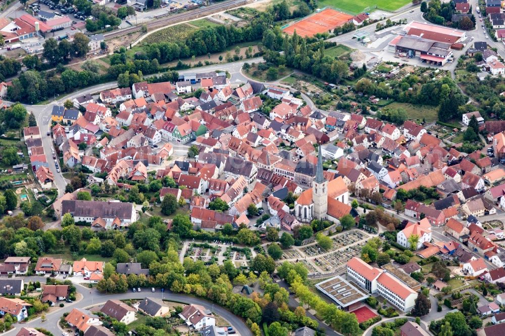 Grünsfeld from the bird's eye view: Church building in the village of in Gruensfeld in the state Baden-Wurttemberg, Germany