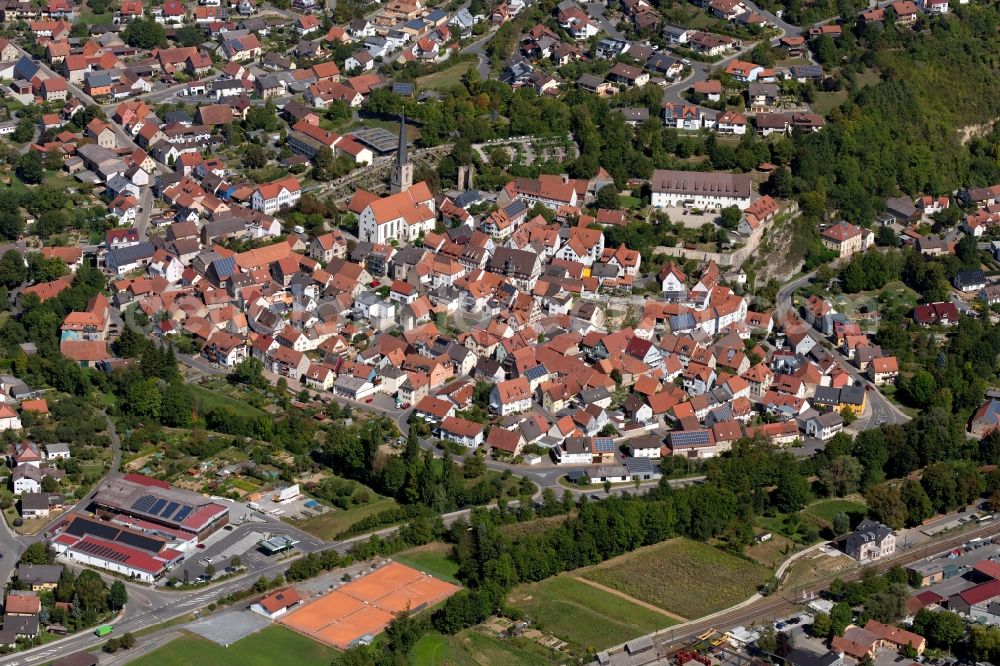 Aerial photograph Grünsfeld - Church building in the village of in Gruensfeld in the state Baden-Wurttemberg, Germany