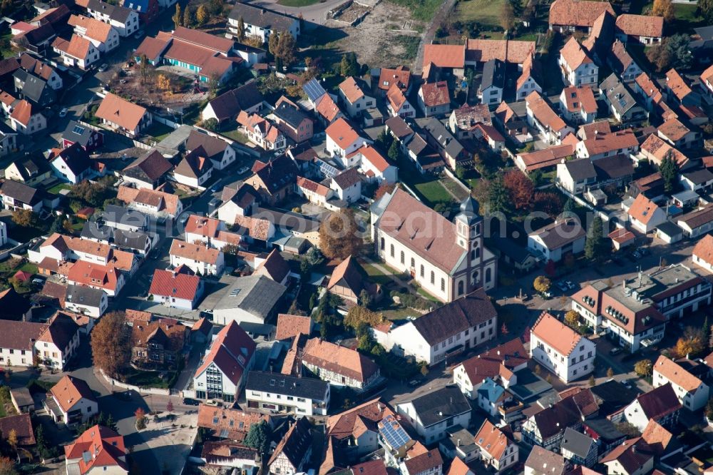 Aerial image Hagenbach - Church building in the village of in Hagenbach in the state Rhineland-Palatinate