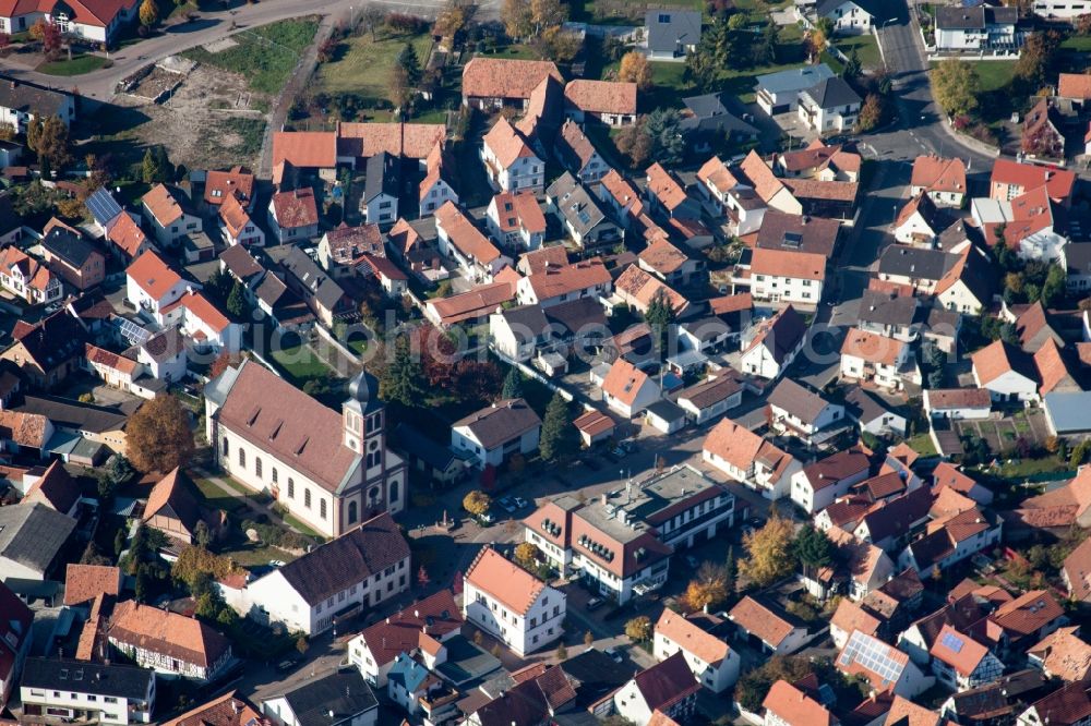 Aerial photograph Hagenbach - Church building in the village of in Hagenbach in the state Rhineland-Palatinate