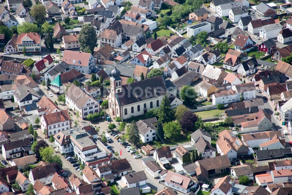 Aerial photograph Hagenbach - Church building in the village of in Hagenbach in the state Rhineland-Palatinate, Germany