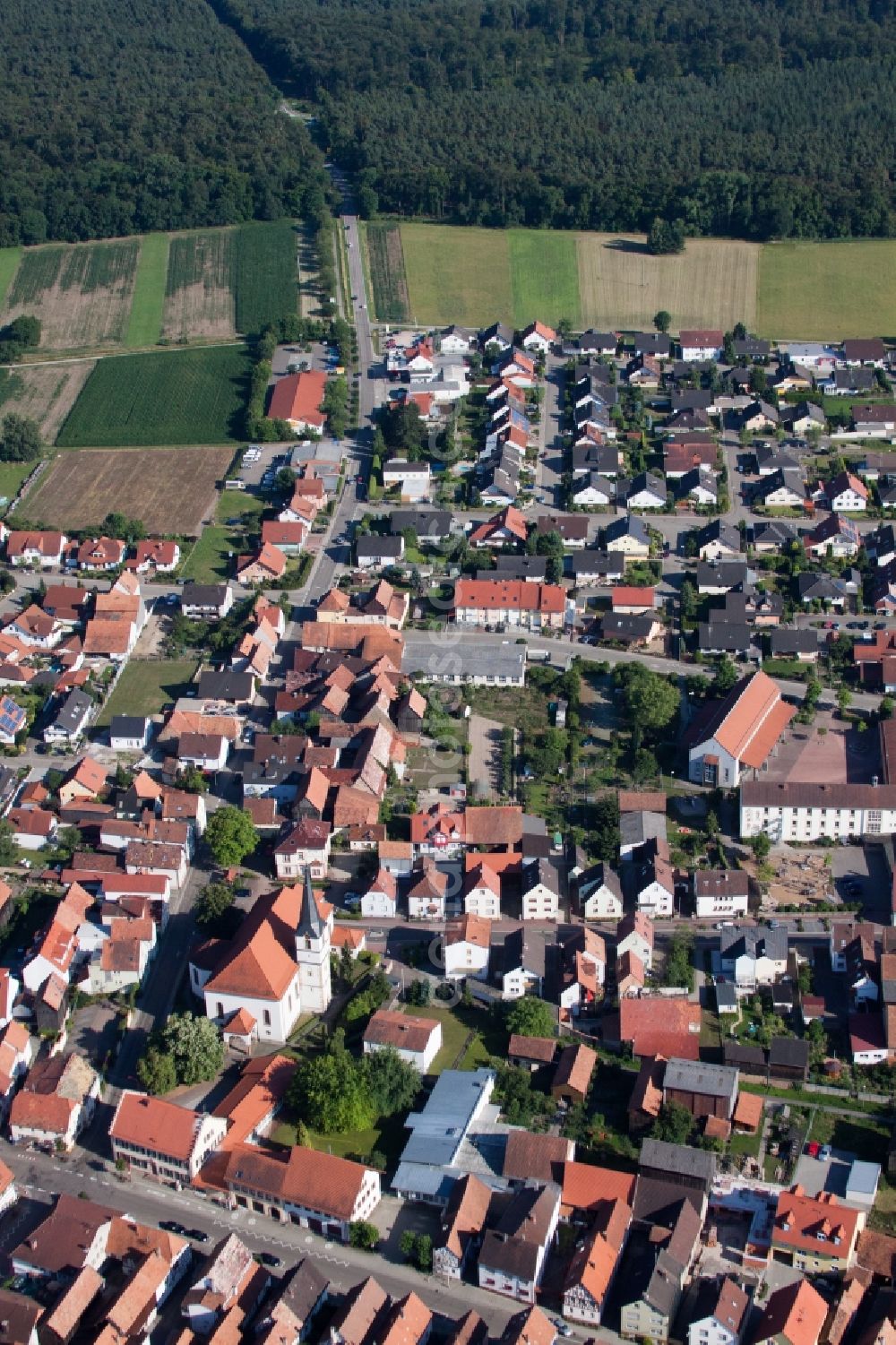 Hatzenbühl from the bird's eye view: Church building in the village of in Hatzenbuehl in the state Rhineland-Palatinate