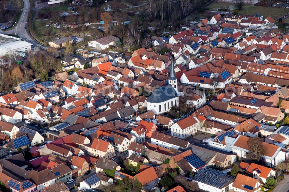 Hochstadt (Pfalz) from the bird's eye view: Church building in the village of in Hochstadt (Pfalz) in the state Rhineland-Palatinate, Germany