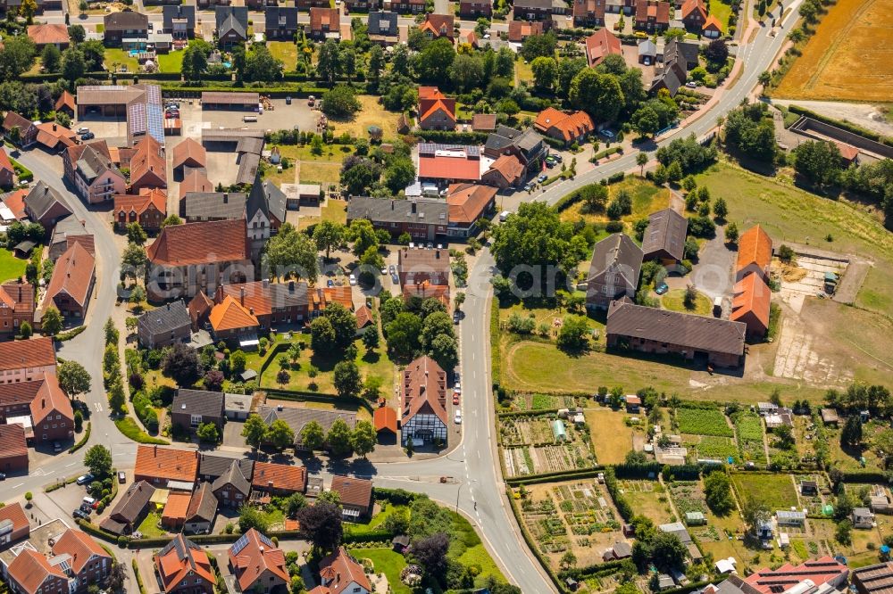 Hoetmar from above - Church building in the village of in Hoetmar in the state North Rhine-Westphalia, Germany