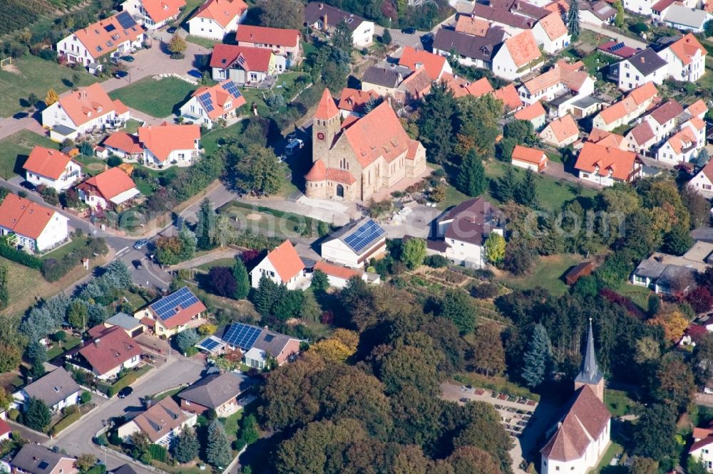 Aerial image Insheim - Church building in the village of in Insheim in the state Rhineland-Palatinate