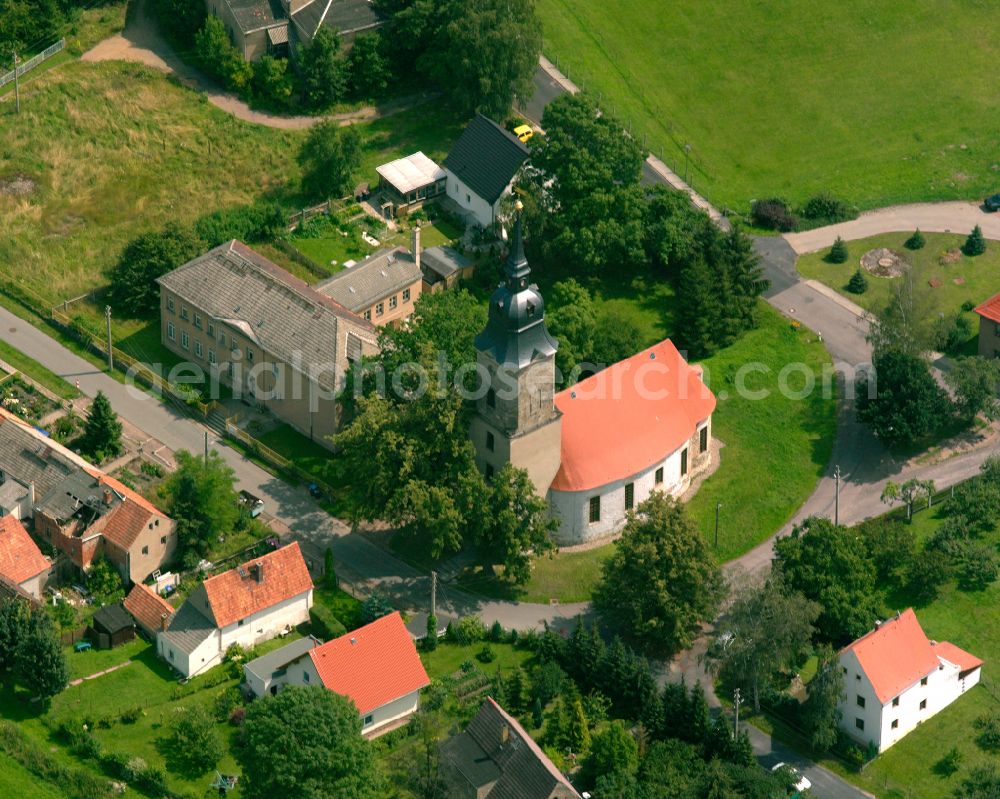 Jahnishausen from the bird's eye view: Church building in the village of in Jahnishausen in the state Saxony, Germany