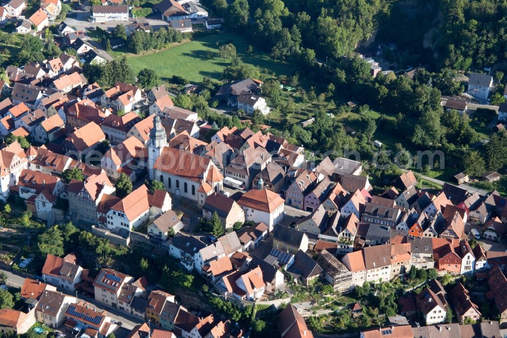 Aerial image Kraichtal - Church building in the village of in Kraichtal in the state Baden-Wuerttemberg, Germany