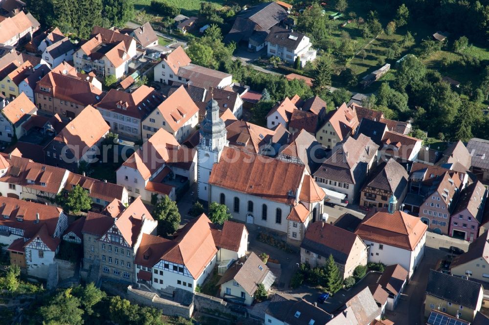 Aerial photograph Kraichtal - Church building in the village of in Kraichtal in the state Baden-Wuerttemberg, Germany