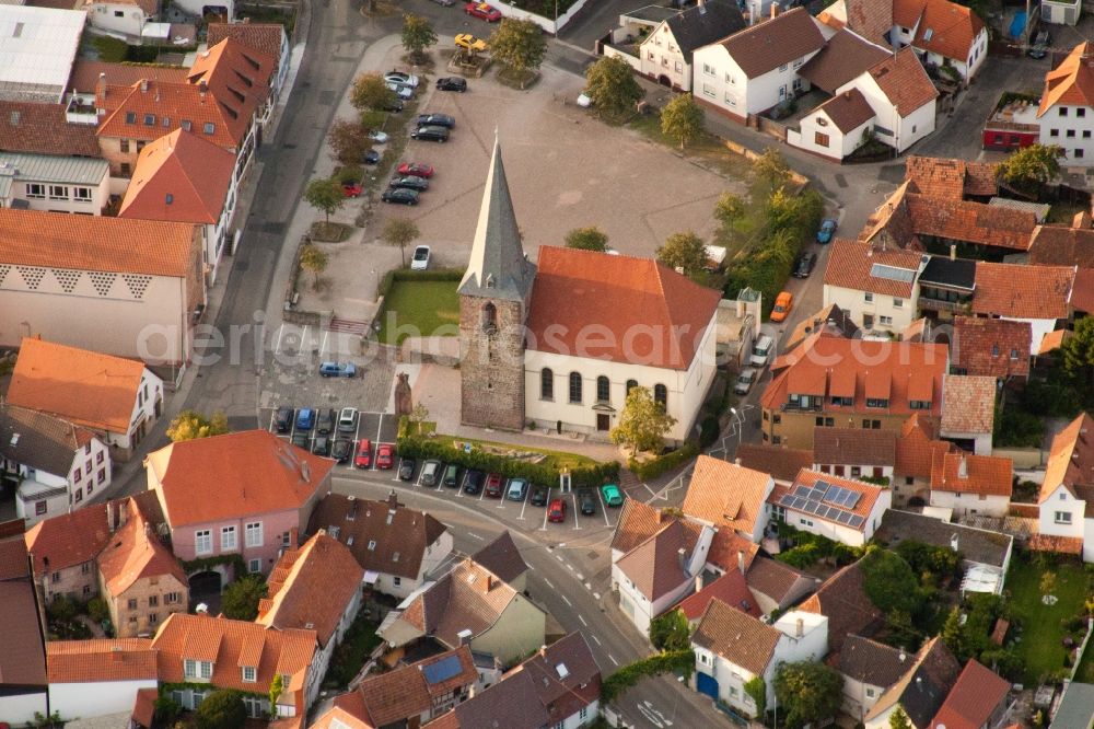 Landau in der Pfalz from above - Church building in the village of in Landau in der Pfalz in the state Rhineland-Palatinate, Germany