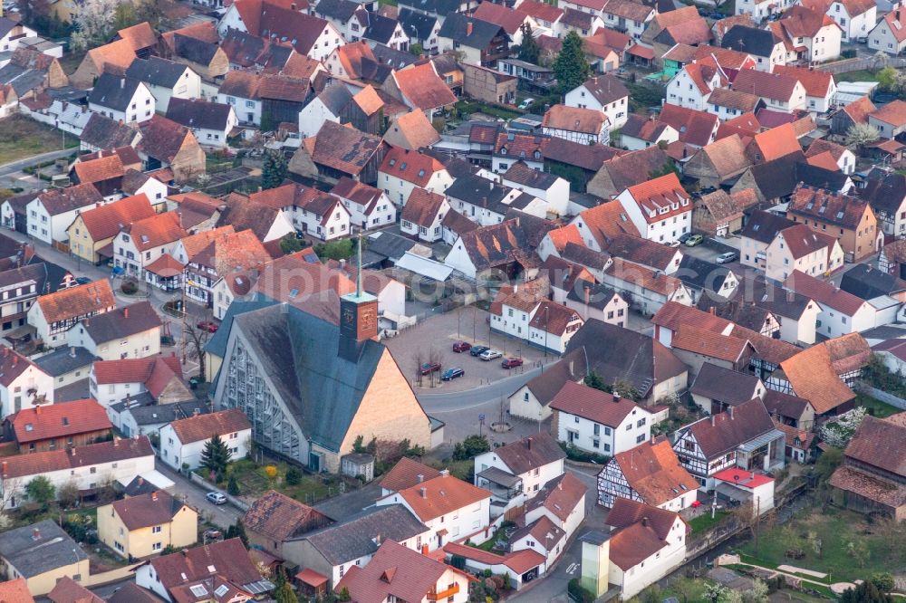 Aerial image Leimersheim - Church building in the village of in Leimersheim in the state Rhineland-Palatinate, Germany