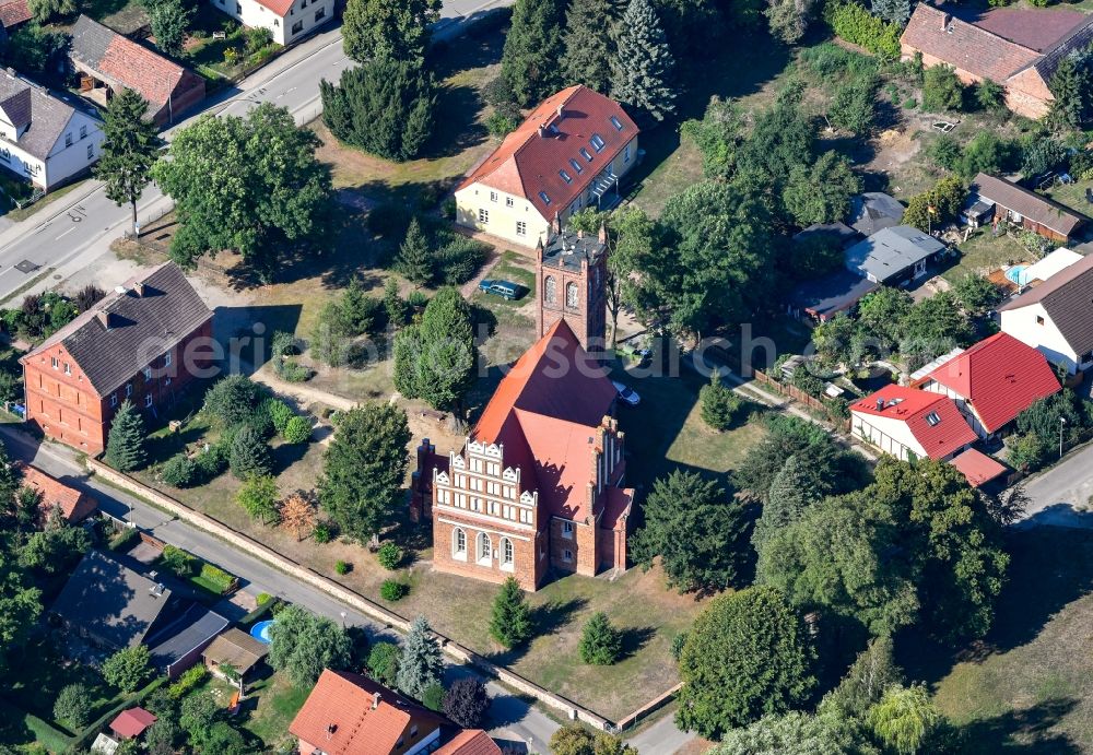 Aerial photograph Leuthen - Church building in the village of in Leuthen in the state Brandenburg, Germany