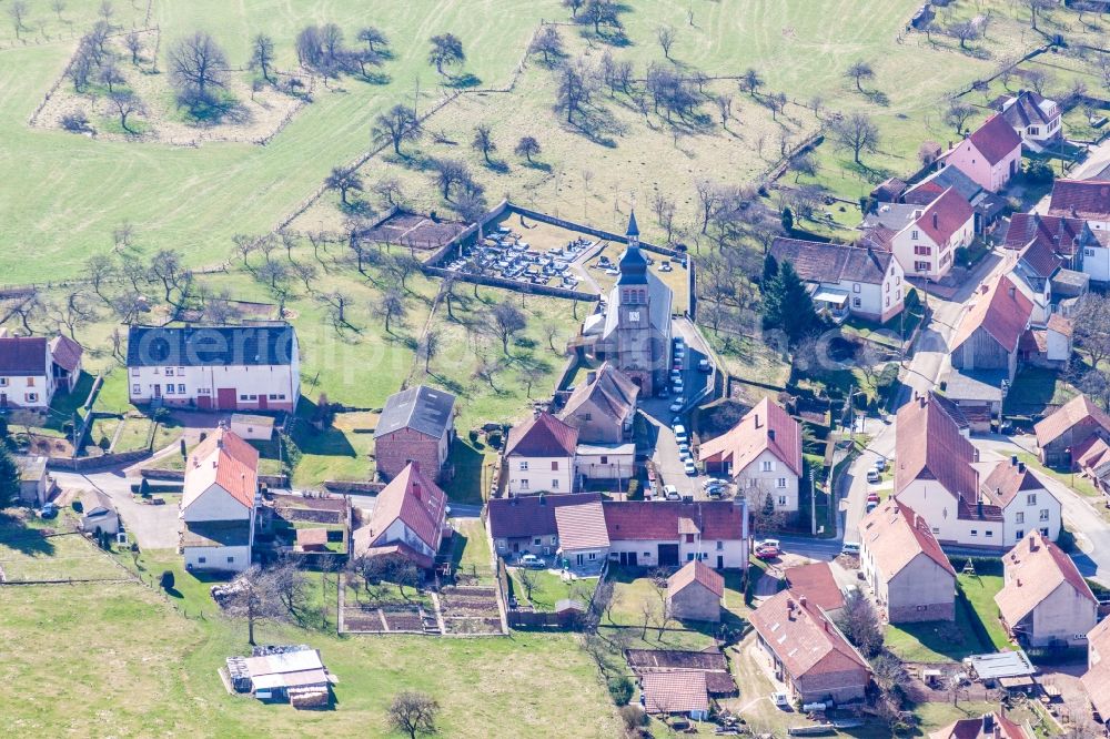 Liederschiedt from the bird's eye view: Church building in the village of in Liederschiedt in Grand Est, France