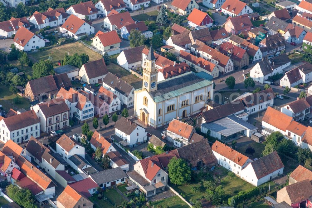 Lingenfeld from the bird's eye view: Church building in the village of in Lingenfeld in the state Rhineland-Palatinate, Germany