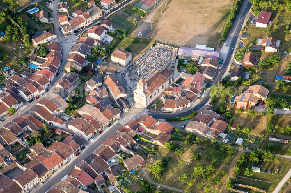 Aerial image Lucey - Church building in the village of in Lucey in Grand Est, France