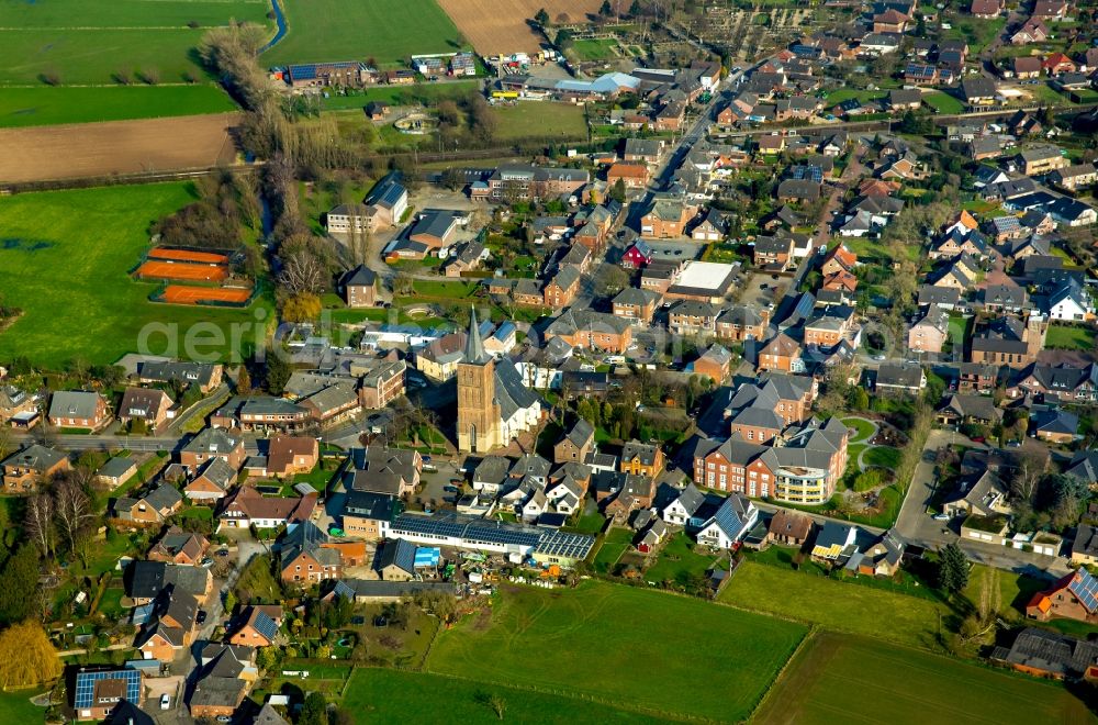 Millingen from the bird's eye view: Church building in the village of in Millingen in the state North Rhine-Westphalia