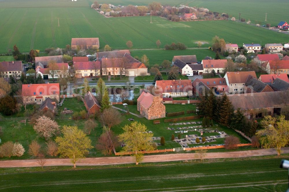 Niederer Fläming from above - Church building in the village of in Niederer Flaeming in the state Brandenburg, Germany