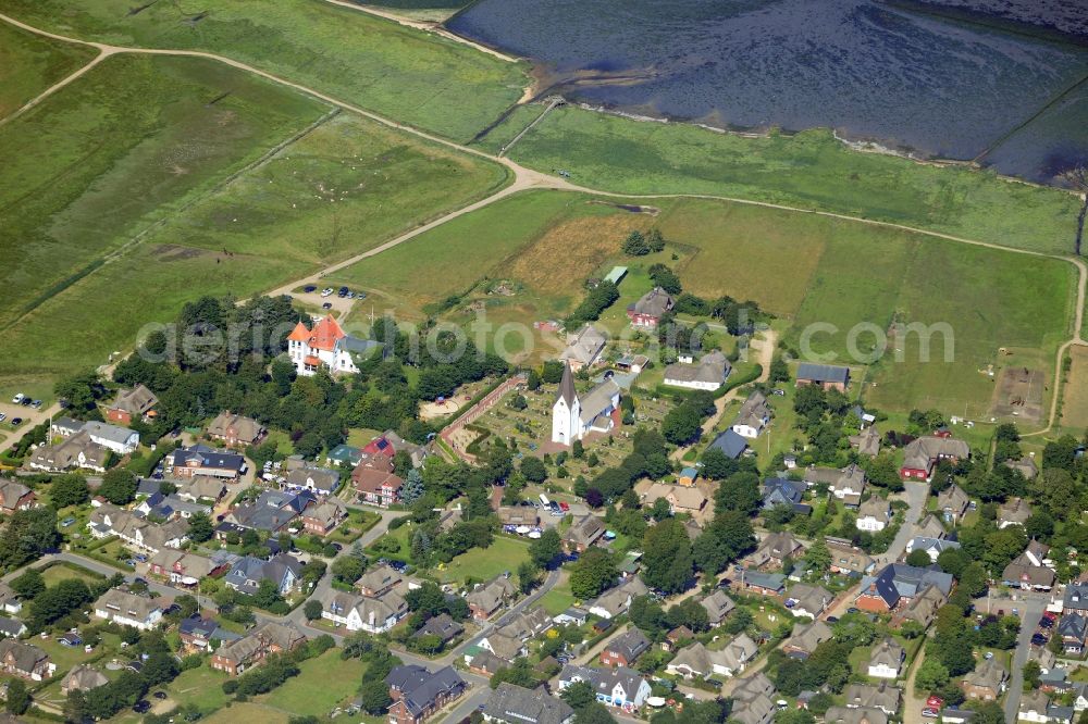 Aerial image Nebel - Church building in the village of in Nebel on the North Sea island Amrum in the state Schleswig-Holstein