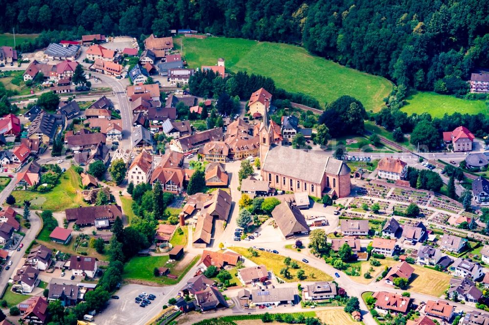 Oberharmersbach from the bird's eye view: Church building in the village of in Oberharmersbach in the state Baden-Wurttemberg, Germany