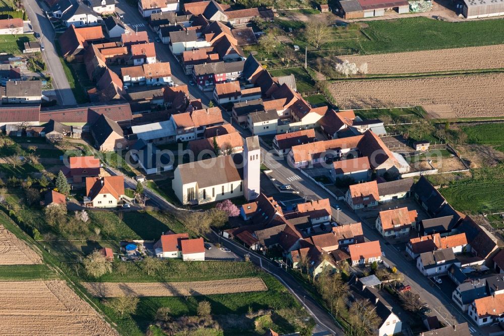 Oberrœdern from above - Church building in the village of in OberrA?dern in Grand Est, France