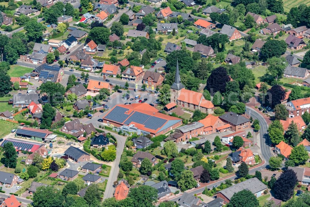 Aerial image Oldendorf - Church building in the village of in Oldendorf in the state Lower Saxony, Germany