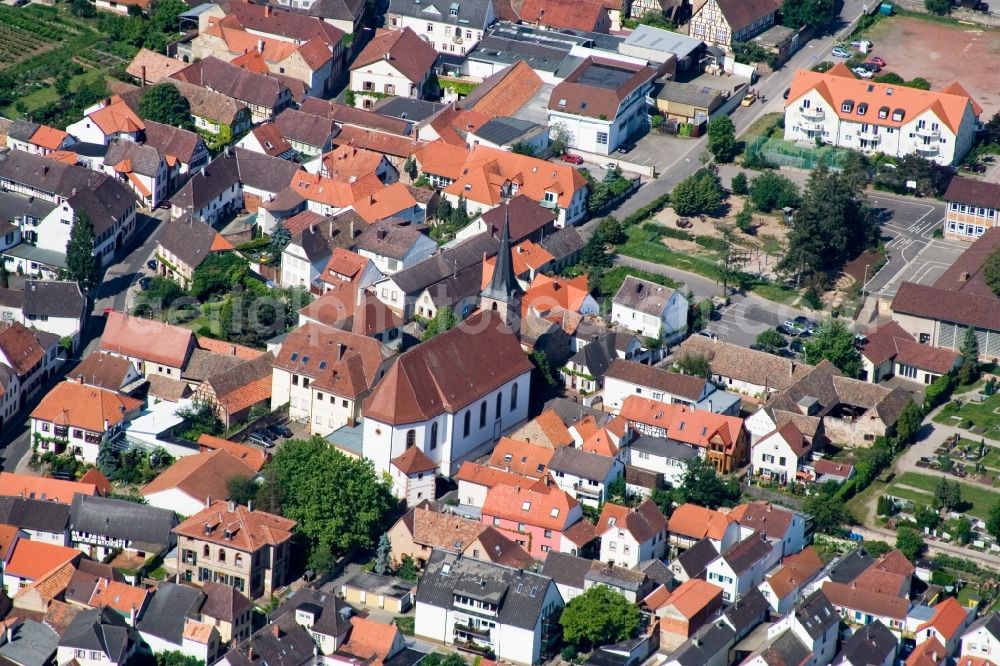 Aerial image Neustadt an der Weinstraße - Church building in the village of in the district Diedesfeld in Neustadt an der Weinstrasse in the state Rhineland-Palatinate