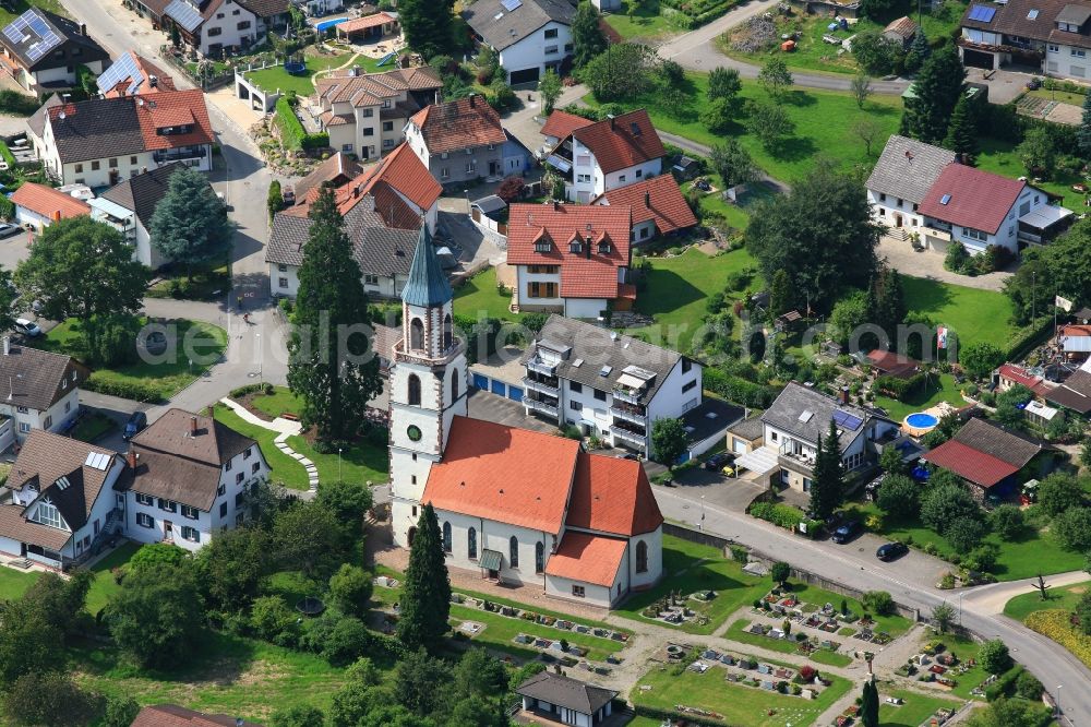 Aerial image Rheinfelden (Baden) - Church building and churchyard in the village Eichsel in Rheinfelden (Baden) in the state Baden-Wuerttemberg