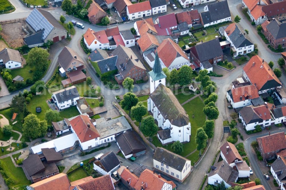 Aerial photograph Brakel - Church building in the village of in the district Erkeln in Brakel in the state North Rhine-Westphalia