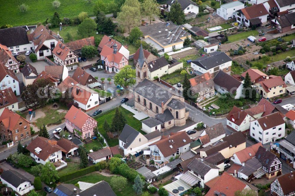 Bensheim from above - Church building in the village of in the district Fehlheim in Bensheim in the state Hesse, Germany