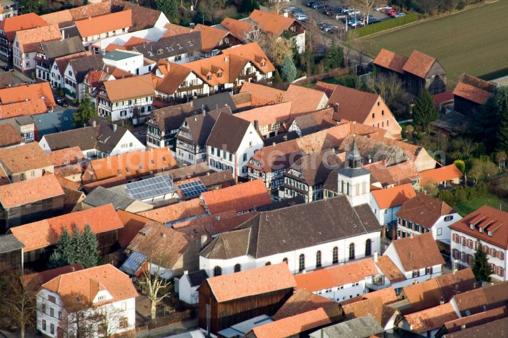 Herxheim bei Landau (Pfalz) from above - Church building in the village of in the district Hayna in Herxheim bei Landau (Pfalz) in the state Rhineland-Palatinate