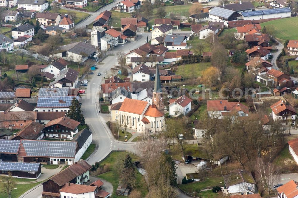 Aerial image Bad Birnbach - Church building in the village of in the district Hirschbach in Bad Birnbach in the state Bavaria, Germany