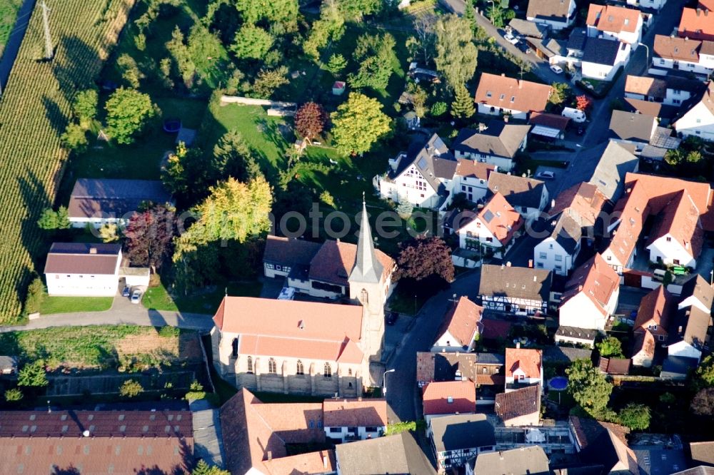 Aerial image Billigheim-Ingenheim - Church building in the village of in the district Ingenheim in Billigheim-Ingenheim in the state Rhineland-Palatinate