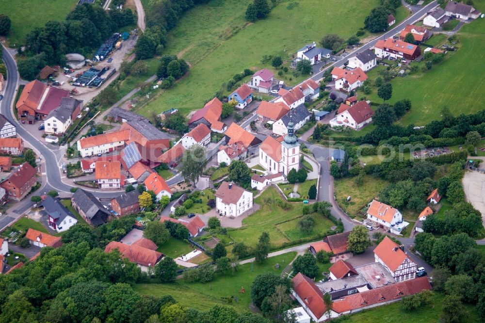 Aerial photograph Hofbieber - Church building in the village of in the district Kleinsassen in Hofbieber in the state Hesse, Germany