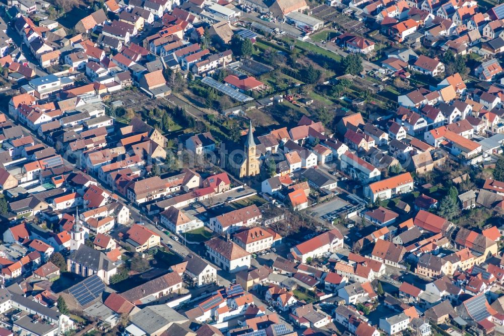 Aerial image Römerberg - Church building in the village of in the district Mechtersheim in Roemerberg in the state Rhineland-Palatinate, Germany