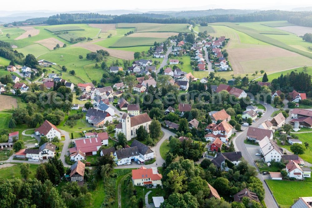 Hohenfels from above - Church building in the village of in the district Mindersdorf in Hohenfels in the state Baden-Wuerttemberg, Germany