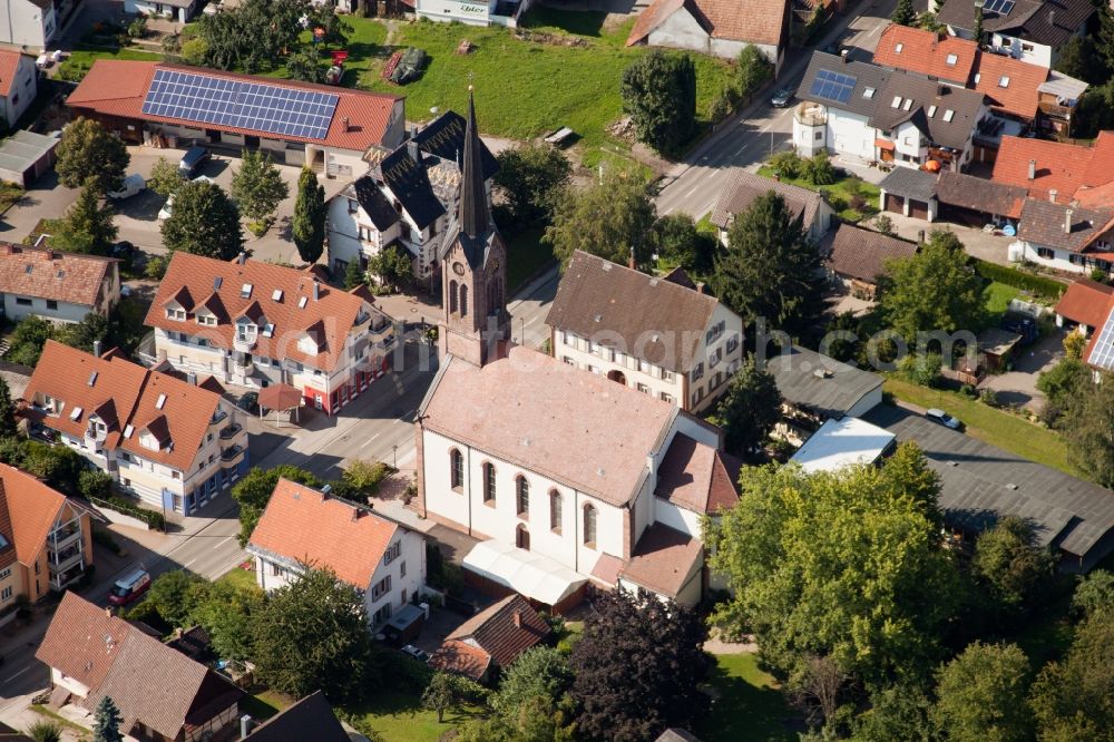 Achern from above - Church building in the village of in the district Moesbach in Achern in the state Baden-Wuerttemberg