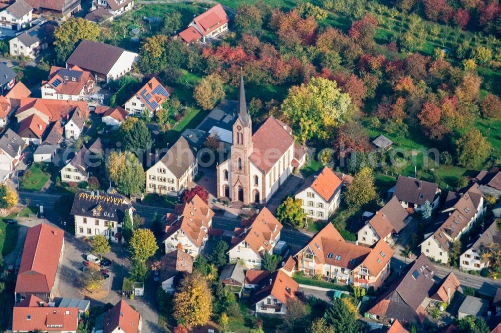 Achern from the bird's eye view: Church building in the village of in the district Moesbach in Achern in the state Baden-Wuerttemberg, Germany