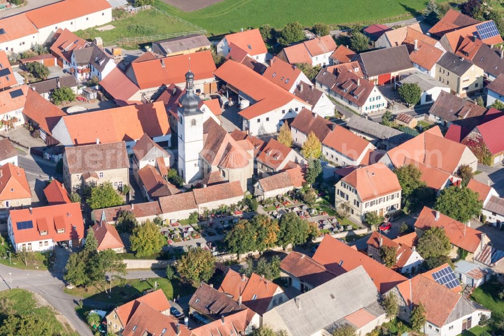 Iphofen from the bird's eye view: Church building in the village of in the district Nenzenheim in Iphofen in the state Bavaria, Germany