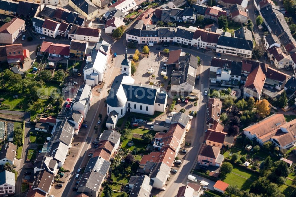 Mettlach from above - Church building in the village of in the district Orscholz in Mettlach in the state Saarland, Germany