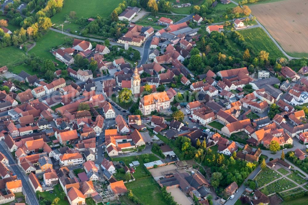 Aerial image Hofheim in Unterfranken - Church building in the village of in the district Ruegheim in Hofheim in Unterfranken in the state Bavaria, Germany