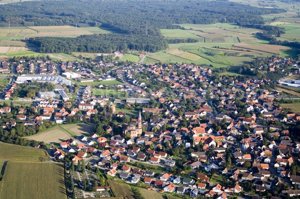 Aerial image Rheinau - Church building in the village of in the district Rheinbischofsheim in Rheinau in the state Baden-Wuerttemberg, Germany