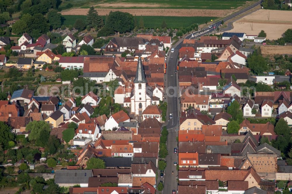 Aerial image Ottersheim bei Landau - Church building in the village of in Ottersheim bei Landau in the state Rhineland-Palatinate, Germany